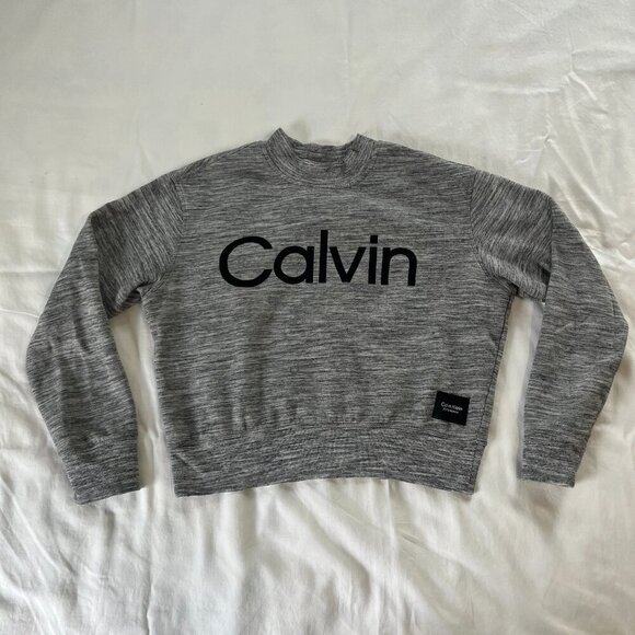 Calvin Klein Performance Dark Heather Gray Long Sleeve Cropped Crewneck | Size M - Picture 1 of 5